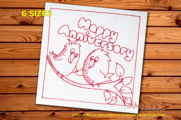 Cute Fluffy Birds Happy Anniversary Embroidery
