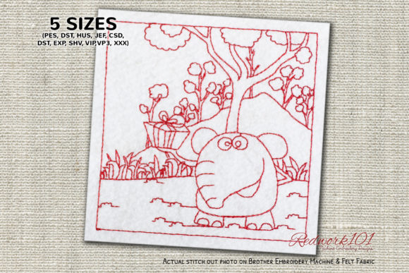 Elephant Holding Gift Box Redwork Review