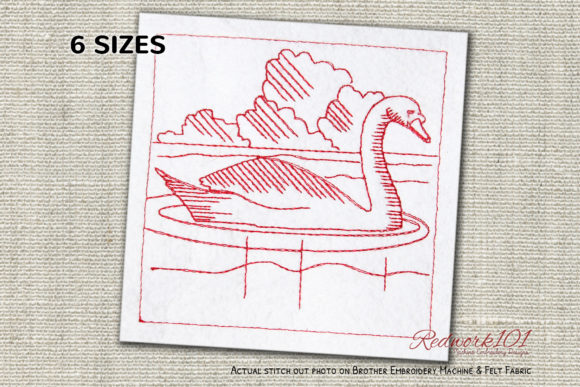 Swan in Water at Sunset Redwork Design Review
